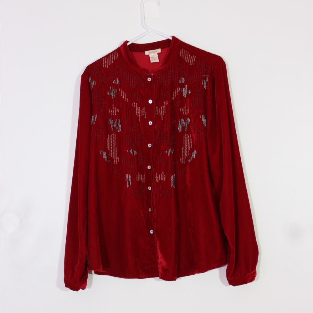 Sundance Red Velvet Beaded Cowgirl Shirt